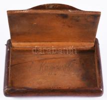 1917 Somorja hadifogoly tábor, katona munka, faragott fa cigarettás szelence, repedéssel 13x8 cm