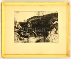 Lenkey Zoltán (1936-1983): Bükki táj I., rézkarc, papír, jelzett, számozott (21/100), üvegezett fa keretben, 25×34,5 cm