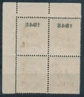 1945 Kisegítő 10P/80f ívsarki négyestömb részleges gépszínátnyomattal (ráncok / creases)