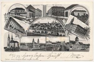 1897 Szatmárnémeti, Szatmár, Satu Mare; Convictus, katolikus és református gimnázium, tanító képezde, püspöki palota, zárda, kálvária, székesegyháza és környéke, Deák tér déli oldala, törvényszék. Reizer János tulajdona / Catholic and Calvinist high school, teachers' training school, bishop's palace, calvary, cathedral, square, court, nunnery. Art Nouveau, floral, litho (fl)
