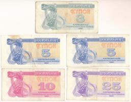 Ukrajna 1991. 3-25 Karbovanec (5db, 4xklf) T:F Ukraine 1991. 3-25 Kaarbovanec (5pcs 4xdiff) C:F Krause P#82, P#83, P#84, P#85