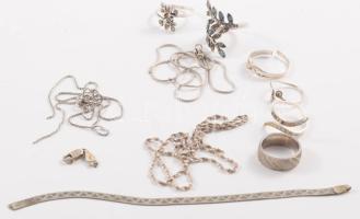 Vegyes ezüst (Ag) ékszer tétel, mind sérült vagy hiányos, bruttó 27g