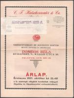 1927 Hutschenreuter német cég magyarországi vezérképviselője Dombos Béla kétlapos illusztrált árjegyzéke alpakka eszközökről, hajtva, jó állapotban