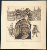 Vén Zoltán (1941- ): Buda. Rézkarc, papír, jelzett, számozott (56/70), 13×12,5 cm