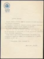1941 Domokos Pál Péter (1901-1992) tanár, történész, néprajzkutató, itt mint a Kolozsvári (Erdély) Áll. Líceum és Tanítóképző igazgatója gépelt levele saját kezű aláírásával, melyben említi, hogy az itteni feladatok emberfelettiek é aggódó szorgalommal dolgoznak a minden képzeletet meghaladó nehéz problémák megoldásán, szép állapotban