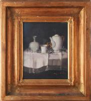Molnár Z. János (1880-1960): Asztali csendélet porcelánokkal. Olaj, vászon, jelezve jobbra lent. Dek...
