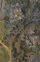 Jelzés nélkül, XX. sz. eleje: Tájrészlet virágokkal. Olaj, vászon. Alján foltos. 103x39 cm. KIZÁRÓLA...