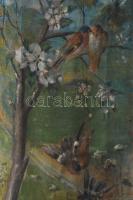 Jelzés nélkül, XX. sz. eleje: Madárkák. Olaj, vászon. Kissé sérült. Alján foltos. 103x39 cm. KIZÁRÓL...