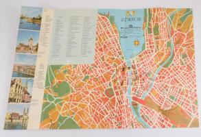 Zürich térképe, színes képekkel, reklámokkal, 32x49 cm