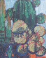 Olvashatatlan jelzéssel: Virágcsendélet kaktusszal. Kréta, papír, üvegezett fakeretbenn 40x28,5 cm