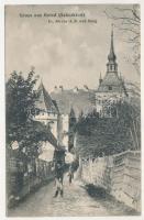 1916 Szászkézd, Kaisd, Keisd, Saschiz; Ev. Kirche A. B. und Burg / Evangélikus templom és vár. Jos. Heinrich Briegel Photograph / Lutheran church and castle (EB)