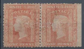 Ausztrália (Új-Dél-Wales) 1864 Mi 38 pár jobb oldali ívszéllel fogazatlan, fordított állású vízjellel! Ritka érdekesség, Gibbons sem árazza RRR! (Mi EUR 140.-)