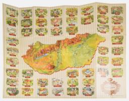 2013 Magyarországi kastélyok, grafikus látványtérkép, hátoldalán a kastélyokra vonatkozó fotókkal és leírásokkal, 67x87 cm