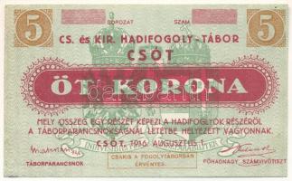1916. Csót / Hadifogolytábor 5K sor- és sorozatszám nélkül T:UNC 1916. Hungary / Csót / POW Camp 5 Korona without series and serial number C:UNC Adamo HHC-1.4