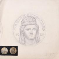 Szege Sándor (1883-1945): 2 fillér és 10 fillér érmék tervei, össz. 2 db, 1926. Ceruza, papír. Jelzé...