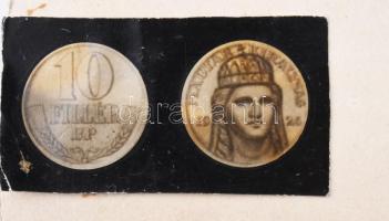 Szege Sándor (1883-1945): 2 fillér és 10 fillér érmék tervei, össz. 2 db, 1926. Ceruza, papír. Jelzé...