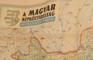 1957 A Magyar Népköztársaság közigazgatási térképe, 1 : 500.000, 75x115 cm + Magyarországi autóutak ...