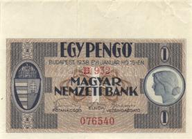 1938. 1P 16mm felső ívszéllel, nyomdai töréssel T:II