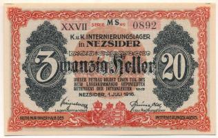 1916. Nezsider / Hadifogolytábor 20f "MS", római sorozat és arab sorszám "XXVII 0892&...