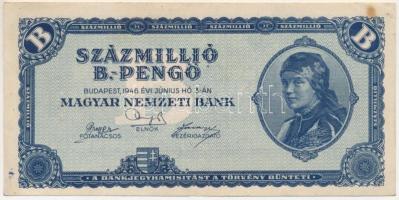 1946. 100.000.000BP nyomdai festékfolt T:F folt, egyébként erős papír Adamo P39