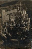 1915 Osztrák-magyar katonák csoportja mozsárágyúval / WWI Austro-Hungarian K.u.K. military artillery, group of soldiers with mortar, cannon. Dr. Réti felvétele, photo (EK)