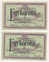 1916. Nagymegyer / Hadifogolytábor 1K (2x) sorszámkövetők "MS 11 0451 - MS 11 0452" T:UNC 1916. Hungary / Nagymegyer / POW Camp 1 Krone (2x) consecutive serials "MS 11 0451 - MS 11 0452" C:UNC