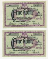 1916. Nagymegyer / Hadifogolytábor 1K (2x) sorszámkövetők "MS 11 0451 - MS 11 0452" T:UNC
...