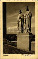 Veszprém, Szent István király és Gizella királyné szobra a várban. Kálmán István kiadása (gyűrődés / crease)