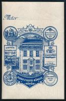 cca 1910 Kluge F. pápai kékfestő műhelyét és kitüntetéseit ábrázoló fametszetes felragasztható jelölőcédula, jó állapotban, 9,5×6 cm