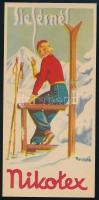 cca 1935 Nikotex síelésnél is, art deco számolócédula, Bereszky grafikkája