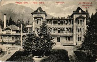 1912 Újtátrafüred, Neu-Schmecks, Novy Smokovec (Magas-Tátra, Vysoké Tatry); Sanatorium, hátoldalán reklám / spa, bath, sanatorium, with advertisement on the backside (Rb)
