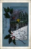 1903 Egyedi, kézzel festett karácsonyi üdvözlőlap / Unique hand-painted Christmas greeting art postcard (gyűrődések / creases)