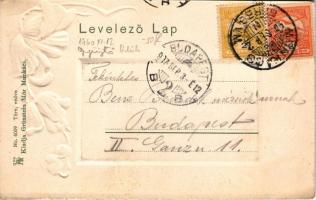 1907 Munkács, Mukacheve, Mukacevo; Munkácsi vár. Szecessziós dombornyomott virágos keret. Kiadja Grü...