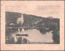 cca 1910 Tátralomnic, evangélikus templom és Palota-szálló, fotónyomat, kiadja Kuszmann Gyula, Tátralomnic, foltos, 24x30,5 cm