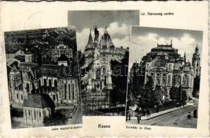 1941 Kassa, Kosice; színház és dóm, Szentháromság szobor, dóm madártávlatból. F. L. kiadása / theatre, dom, monument (EK)