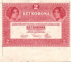 1917. 2K piros próbanyomata, csak magyar nyelvű szöveg, vastag kartonszerű papíron, alsó ívszél, cer...