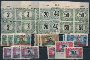 1920-1927 Magyar Posta portó sor négyestömbökben + Ikarusz portó 3 db sor