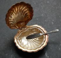 Alpakka vajtartó kagyló üveggel,kis vajas késsel 13cm