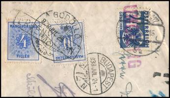 1938 Levél Ausztriából Deutsches Reich bélyeggel bérmentesítve, érvénytelenített osztrák és magyar p...