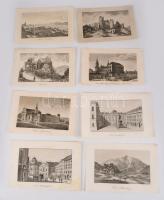 8 db osztrák helyszíneket ábrázoló metszet, klf. alkotók, jelzettek a metszeten, változó állapotban, 9x15 cm
