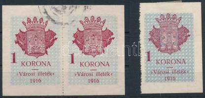 3 db városi illetékbélyeg kivágásokon