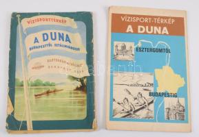 2 db vízisporttérkép: A Duna Budapesttől Sztálinvárosig, sérülésekkel, 40x112 cm + A Duna Esztergomtól Budapestig, 21x139 cm