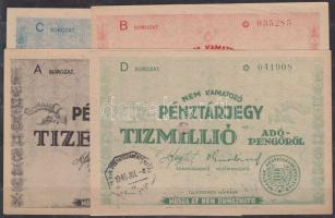1946. Teljes pénztárjegy sor 10.000AP, 100.000AP, 1000.000AP, 10.000.000AP T:I-,II+