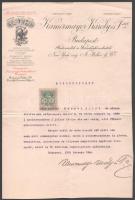 1901 Kamermayer Károly Bortermelő és Bornagykereskedő munkáltatói igazolása Berger Antal főkádár részére, 30 f. okmánybélyeggel, fejléces papíron, aláírással.