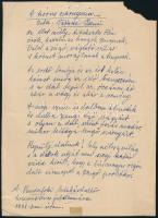1931 Várnai Zseni (Weisz Eugénia) (1890-1981) József Attila-díjas költő "A kórus szárnyain" c. várnai zseni vers kézirata. "A Budafoki Munkásdalkör huszonötéves jubileumára 1931-ben írtam", 1 sztl. lev. ALÁÍRÁS nélkül