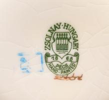 Zsolnay pillangó mintás mokkás készlet, egy csésze alátéttel és a nagy kiöntője hiányzik, jelzett, h...