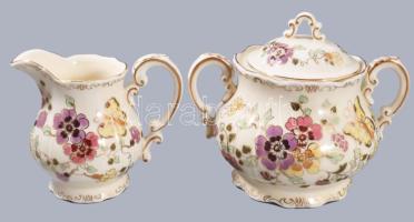 Zsolnay pillangó mintás kávés készlet, + 6 darab süteményes tányérral, 1 darab csészealj hiányzik, j...