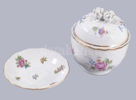 Herendi virágmintás csészealj d: 12,5 cm + Hollóházi bonbonier m: 12 cm