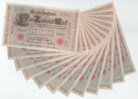 Német Birodalom 1910. 1000M (12x) nagyrészt sorszámkövetők + 1922. kézzel írott pénzváltói dokumentáció a Tokajhegyaljai Takarékpénztárból T:AU German Empire 1910. 1000 Mark (12x) mostly consecutive serials + 1922. handwritten currency exchange documentation from the Tokajhegyalja Savings Bank C:AU