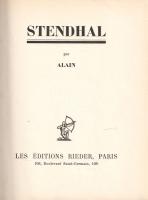 [Chartier, Émile-Auguste] Alain: 
Stendhal. [Francia nyelvű, illusztrált irodalmi életrajz.]
Paris...
